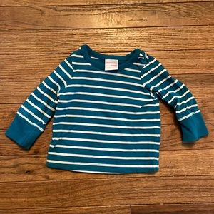 Hanna Andersson teal and white striped long sleeve shirt for infant
